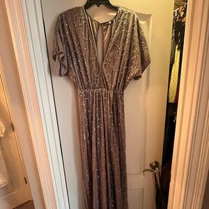 Boohoo bridesmaid dress silver grey sequin